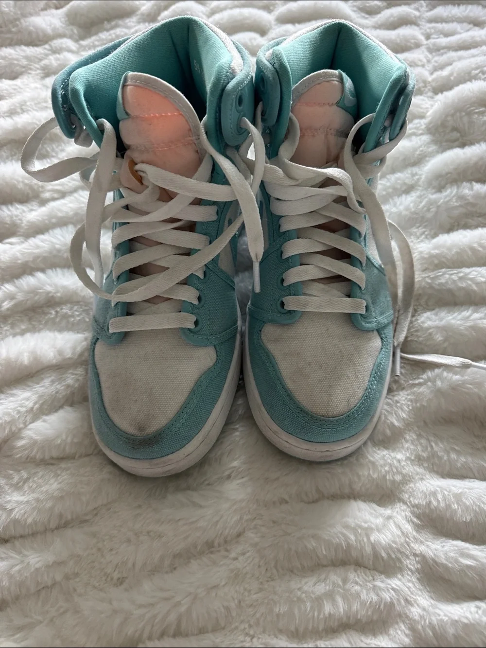 Nike Womens High-Top Athletic Sneakers in Teal and White with Pink Tongue